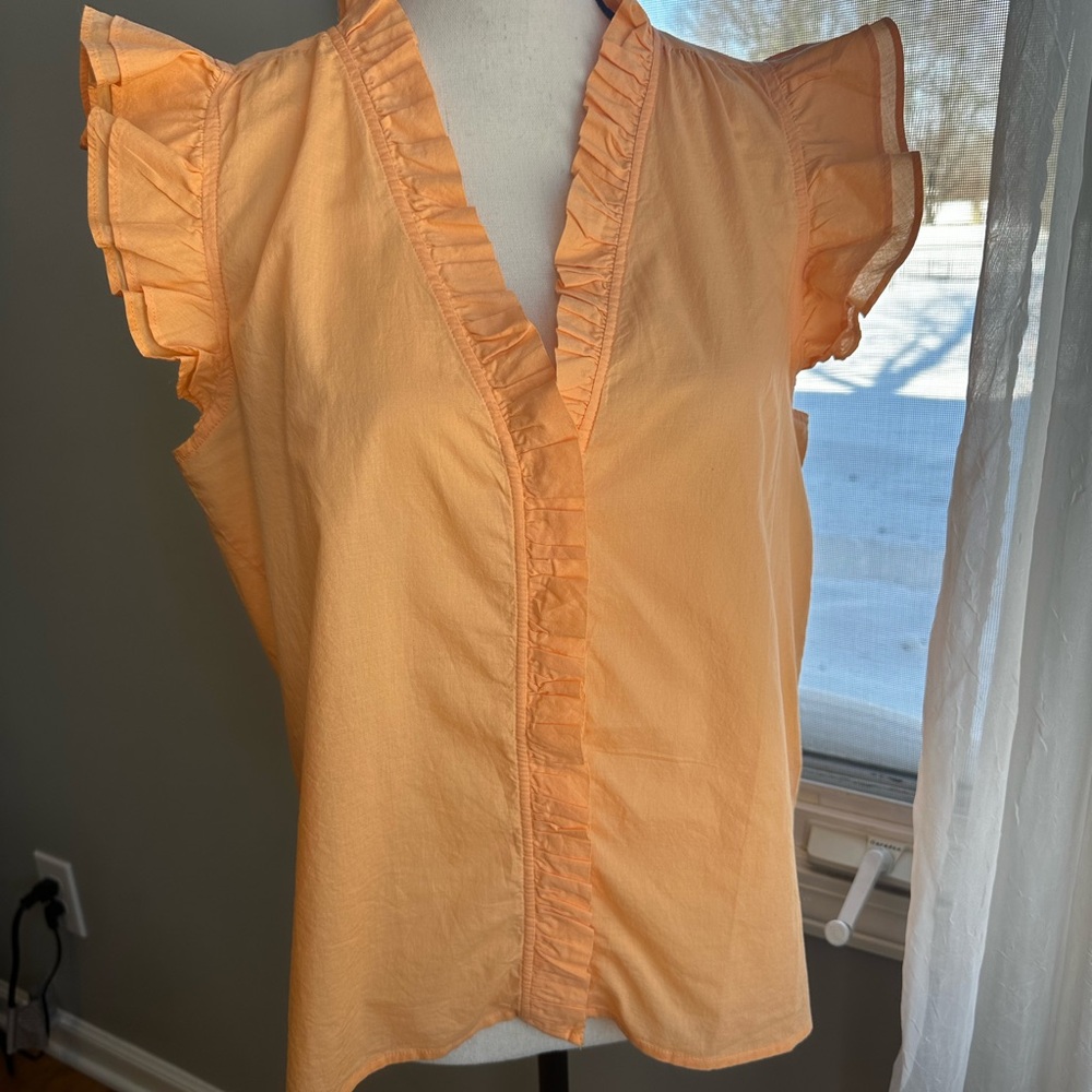 J.Crew Sleeveless Ruffleneck Top V Neck flutter sleeve Cottage core medium